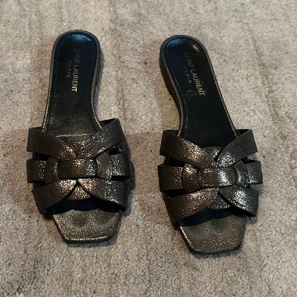 Gorgeous YSL Saint Laurent Tribute Slides flats women's luxury Sandal's size 36 - Picture 1 of 16